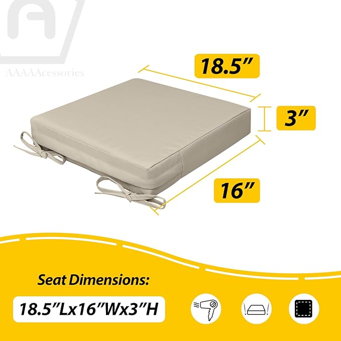 AAAAAcessories Outdoor Seat Cushions for Chairs, Waterproof, Fade-Resistant, 18.5" x 16" x 3", Patio Furniture Replacement Cushions, Set of 2, Beige