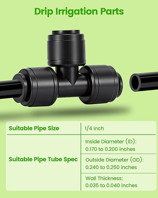 36Pack Drip Irrigation Parts, Quick Connect 1/4" Hose Tee Fittings for Garden, Farm & Greenhouse Irrigation Systems