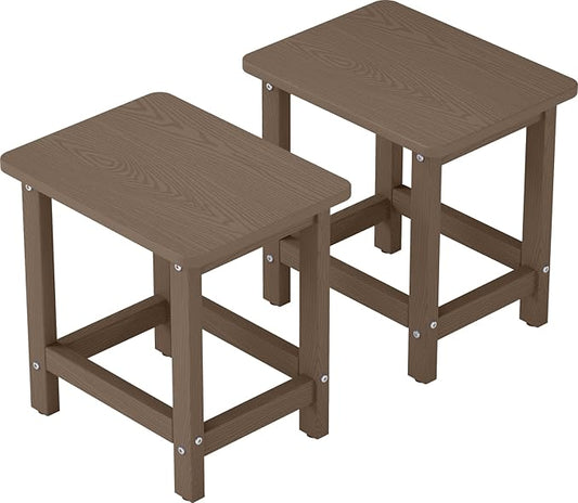 Set of 2 HDPE Outdoor Side Table, Weatherproof Small Outdoor Table for Adirondack, 16.6-Inch Patio Square End Tables for Garden, Backyard, Porch, Deck, Balcony, Poolside (Brown)
