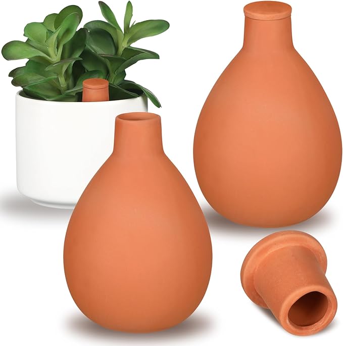 Blushtier 2 Pcs Watering Pots Large Terracotta Watering Pots with Lid 34 oz Terra Cotta Self Watering Pots Water Dripper Automatic Plant Irrigation Devices System for Indoor Outdoor Plants