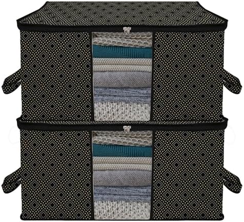 Kuber Industries (Pack of 6) Underbed Storage Bag | Golden-Dot | Large Blanket Organizer | Clothing Storage Bag | Clear Window & Handle Storage Bag | Kambal Storage Bag | Black