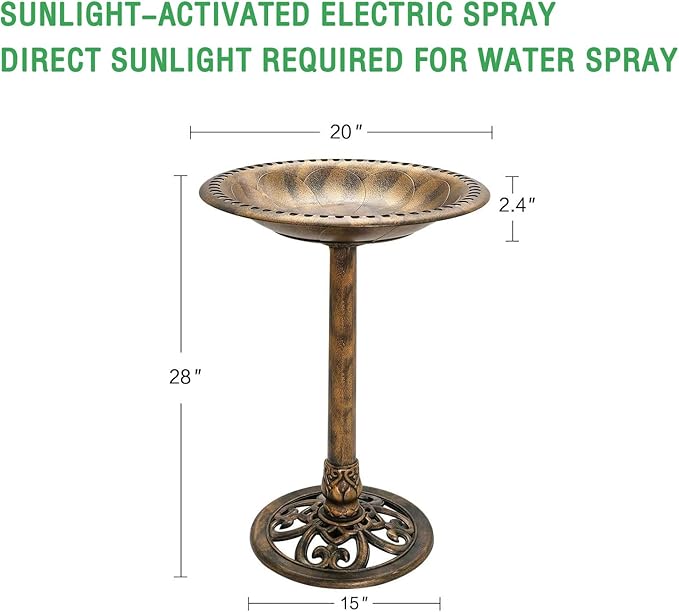 KKY 28 Inch Bird Bath Outdoor Garden Resin Lightweight Retro Courtyard Art Copper Color