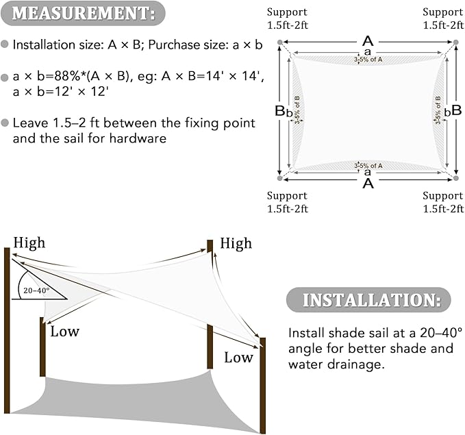 Shade&Beyond Custom 19'x26' Sun Shade Sail Canopy Rectangle UV Block Breathable Curved Sunshade for Backyard Yard Deck Outdoor Facility and Activities, White (We Make Custom Size)