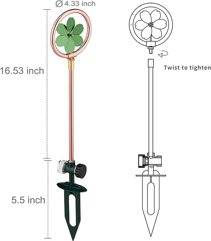 Metal Flower Sprinkler Head,Dual-Purpose Garden Decor & 360° Lawn Irrigation System,22-Inch Coverage Diameter (Copper/Green)