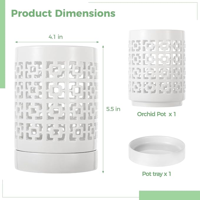 Ceramic Orchid Planter with Holes Orchid Pots with Tray for Home Plant Decoration, Quality Ceramic Material Breathable Design Ideal for Indoor and Outdoor Use