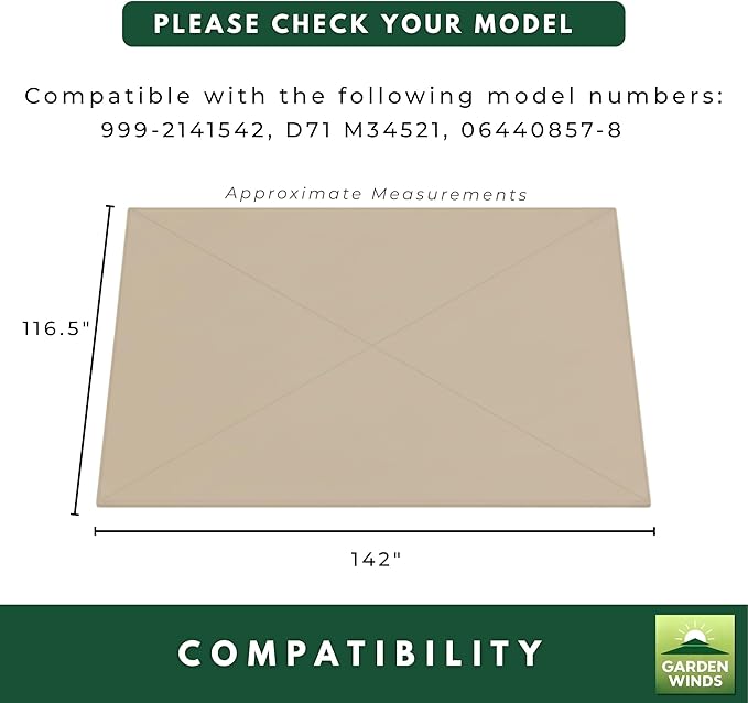 Garden Winds Durable 350 Replacement Canopy Top Compatible with Garden Oasis 10' x 12' Gazebo - Beige