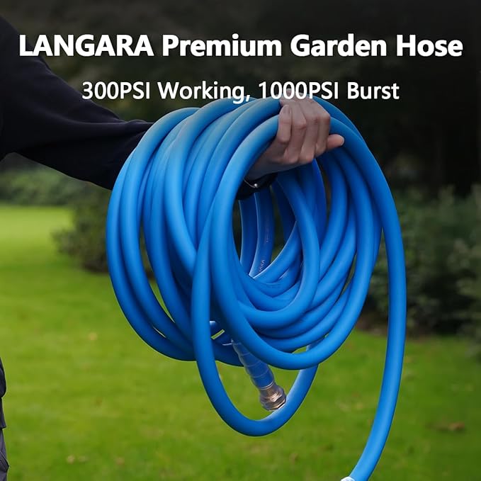 Heavy Duty Premium Garden Hose 25ft x 5/8", 300PSI Working, 1000PSI Burst, Hybrid Rubber Water Hose with Transparent Swivel Handle - Hot/Cold Water - Five Layered Braiding with Brass fittings (Blue)
