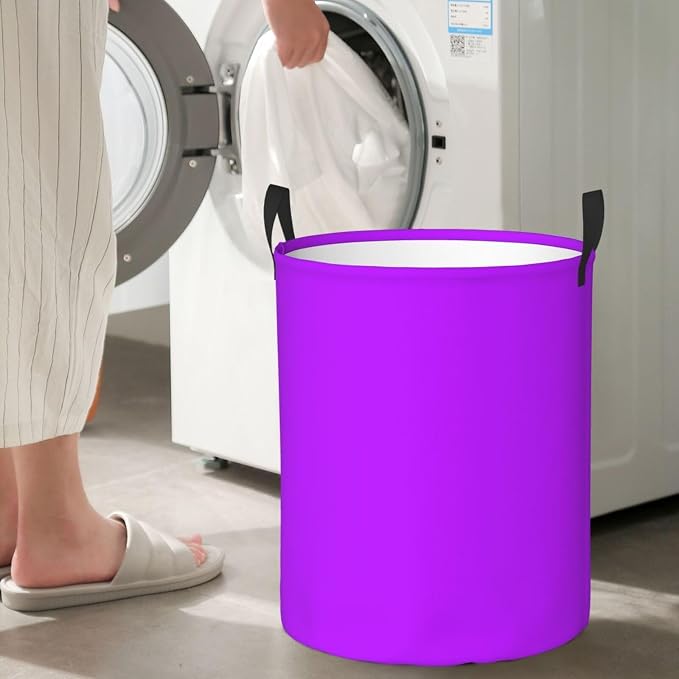 19.6" Large Laundry Hamper Bag, Neon Purple Elegant Collapsible Laundry Basket Dirty Clothes Organizer Washing Bin for Family Essentials Storage