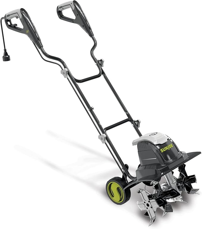 Sun Joe Corded Electric Garden Tiller & Cultivator with Steel Tines, 15.7", 15A Motor, Heavy-Duty Tilling Machine for Lawn, Yard, & Gardening, TJ605E