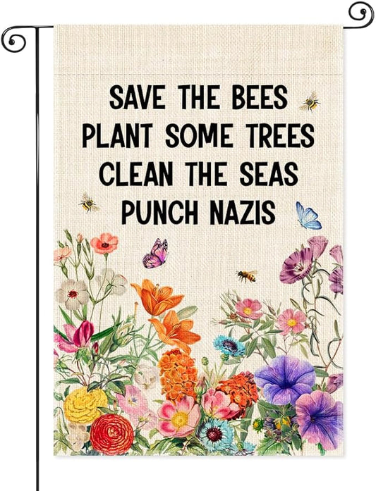 Save The Bees Plant Some Trees Garden Flag, Double Sided Home Farmhouse Yard Outdoor Lawn Decor Banner, Native Plants Yard Flag, Funny Housewarming Gifts for Nature lovers Insect Enthusiasts