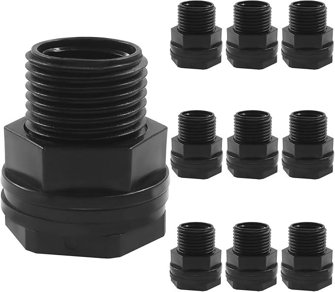BokWin 10 Pack Garden Hose Bulkhead Fitting, Double Threaded Bulkhead Tank Fitting, 1/2 Inch Female NPT x 3/4 Inch Male Threaded Connector, Black, for Rain Barrels, Aquariums, Tubs, Pools, Spigot Use