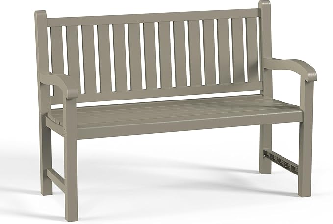 PatioZen Outdoor Bench, Waterproof & Weatherproof Garden Bench with Ergonomic Design, 2-Person Resin Bench for Porch, Deck, Patio, Outdoor, Garden & Park(Grey)