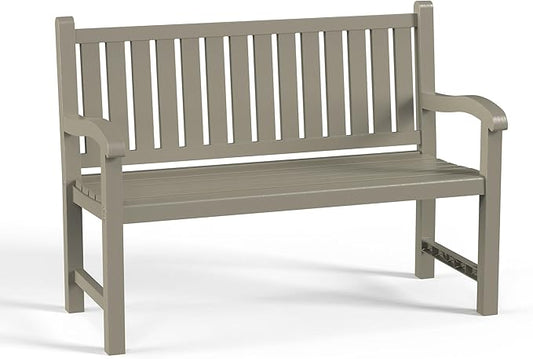 PatioZen Outdoor Bench, Waterproof & Weatherproof Garden Bench with Ergonomic Design, 2-Person Resin Bench for Porch, Deck, Patio, Outdoor, Garden & Park(Grey)