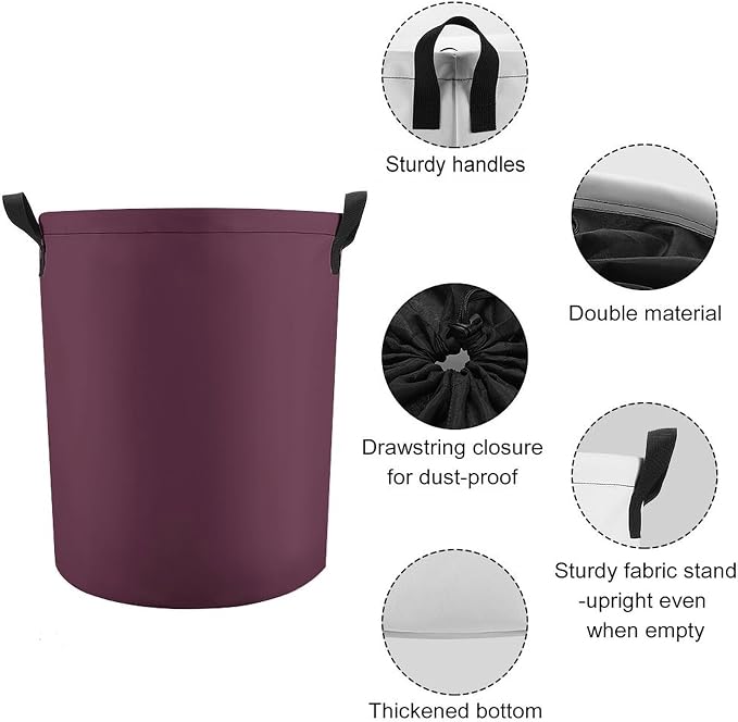 Large Laundry Hamper Bag, Plum Purple Color Collapsible Laundry Basket with Drawstring Dirty Clothes Organizer Washing Bin for Family Essentials Storage