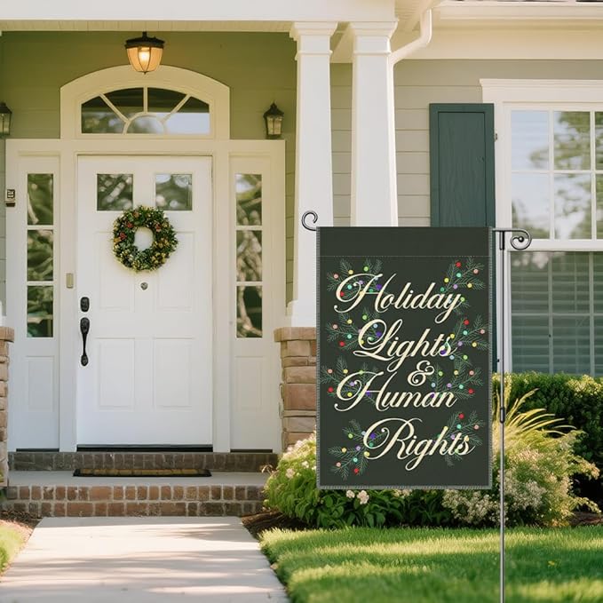 Holiday Lights Human Rights Funny Garden Flag, Political Easter Flag Gifts, Liberal Social Justice Democrat Protest Yard Banner, Welcome Yard Home Outdoor Decor for Holiday Party