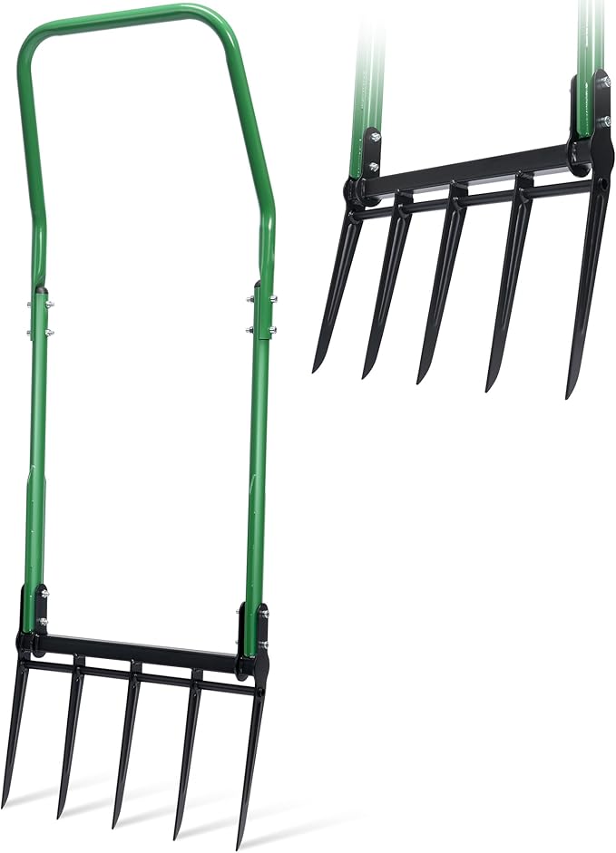 BroadFork Garden Tool, Heavy Duty 5-Tine Broad Fork Hand Tiller, Garden Pitchfork with Ergonomic U-Shaped Handle, Digging Fork for Gardening, Cultivating