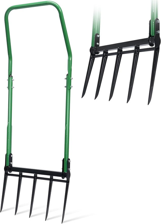 BroadFork Garden Tool, Heavy Duty 5-Tine Broad Fork Hand Tiller, Garden Pitchfork with Ergonomic U-Shaped Handle, Digging Fork for Gardening, Cultivating