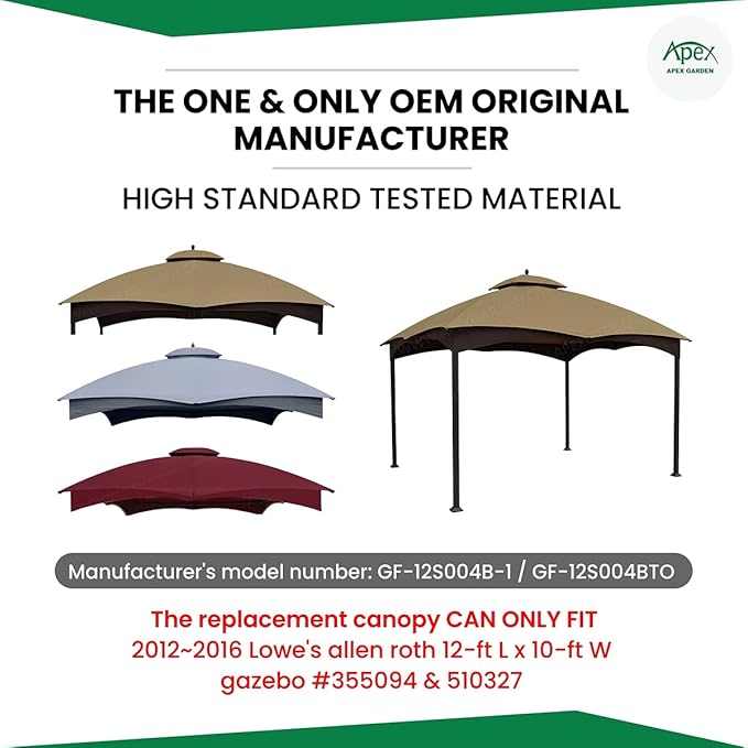 APEX GARDEN Replacement Canopy Top for Lowe's Allen Roth 10X12 Gazebo #GF-12S004B-1