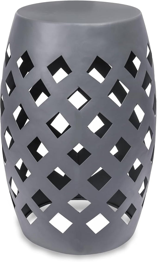 Vipush Outdoor Lace Cut Iron Side Table, Patio Garden Stool Coffee End Table Nightstand for Small Spaces, Living Room, Front Porch, Poolside, Gray