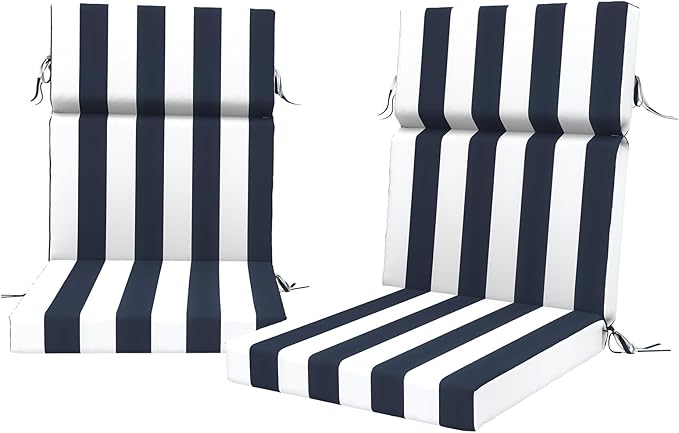 DYTXIII Outdoor High Back Chair Cushions Set of 2, 44"x22" Water Repellent Patio Seat Cushions with Elastic Sponge, All Weather Chair Pads for Rocking, Dining Chairs, Patio Furniture - Cabana Navy