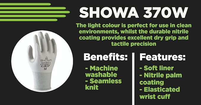 SHOWA Atlas 370B Professional Nitrile Work Gloves,for Landscaping, Gardening & Assembly, General Purpose Gloves