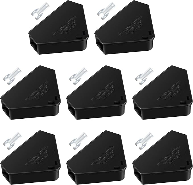Mouse Bait Station Outdoor Indoor with Keys, 8 Pack Reusable Rat Bait Stations, Mice Stations, Keep Children and Pets Safe, Bait Station Box for Kitchen Garage Patio(Bait is not Included)
