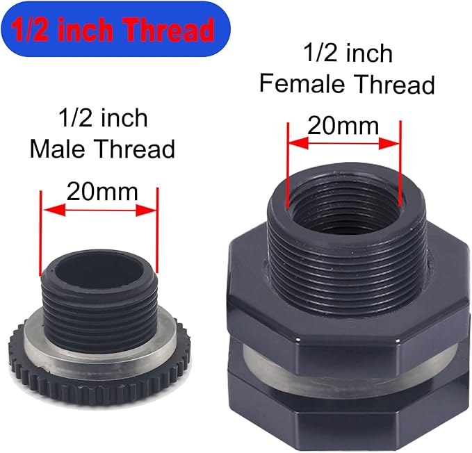 2 PCS Rain Barrel Bulkhead Fitting kit with Plugs and Hole Saw Tool, 1/2 Inch PVC Spigot Connector Kit for Rain Barrels Water Tanks Pools Aquariums Tubs (Bulkhead 1/2 Inch)