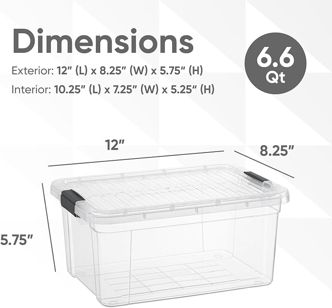 Superio 6.6 Quart Clear Plastic Storage Boxes with Lids, Stackable Organizer Containers, BPA-Free Storage Bins for Home, Office, School & Dorm, 2 Pack