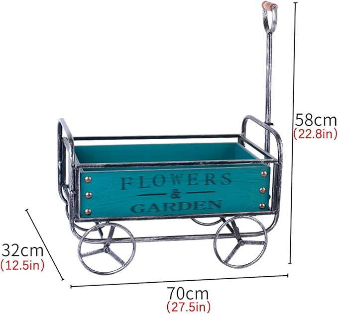 Garden Cart, Metal Wheelbarrow, Retro and Old Design, Garden Wheelbarrow Cart, 4 Wheels Utility Wheelbarrow, for Yard, Farm, Beach, Lawn, Outdoor(Yellow)