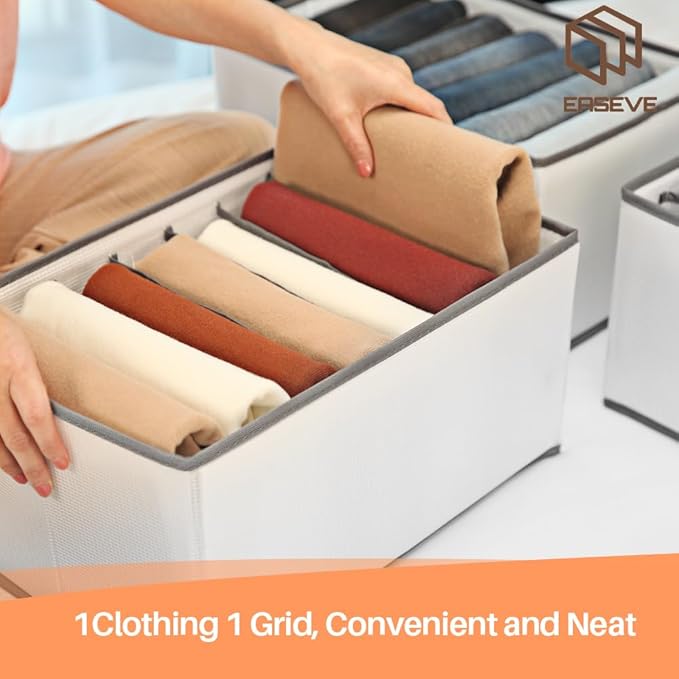 6 Pack 7-Grid Closet Organizers and Storage Bins with Dividers for Clothes