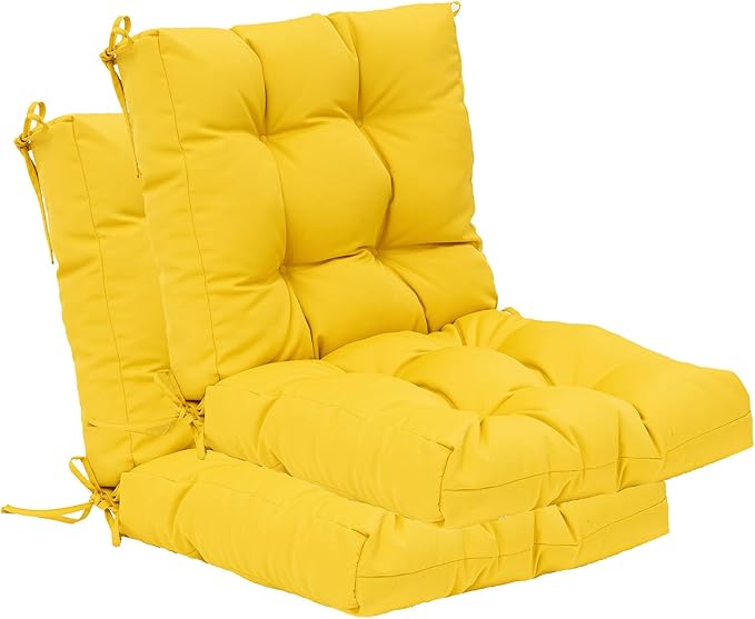 QILLOWAY Outdoor Chair Cushion for Patio Furniture, Waterproof Patio Cushions Set of 2 with Ties, Fade Resistant Replacement Pads for Outdoor Rocking Chairs,Yellow