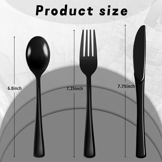 Plastic Silverware 150 PCS Disposable Silverware Heavy Duty Utensil Sets 50 Of Each Forks Knives & Spoons Disposable Cutlery Set For Easter,Birthday,Baby Shower,Garden Party,Wedding(150,Black)