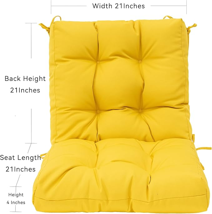 QILLOWAY Outdoor Chair Cushion for Patio Furniture, Waterproof Patio Cushions Set of 4 with Ties, Fade Resistant Replacement Pads for Outdoor Rocking Chairs,Yellow