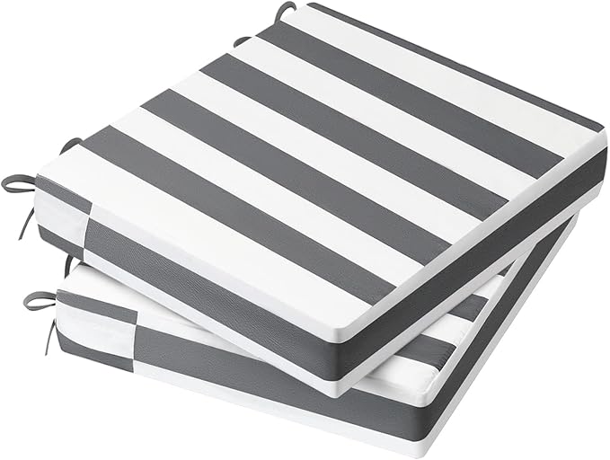 AAAAAcessories Outdoor Seat Cushions for Chairs, Waterproof, Fade-Resistant, 17" x 16" x 2", Patio Furniture Replacement Cushions, Set of 2, Gray Cabana Stripe