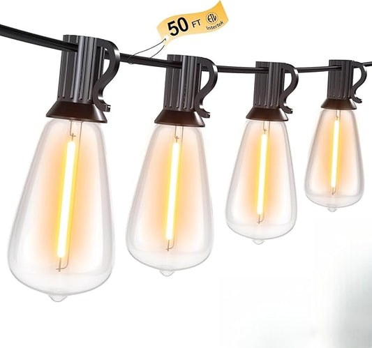 50FT Outdoor String Lights, Waterproof Patio Lights with Shatterproof ST38 Vintage Edison Bulbs, Connectable Outside Hanging Lights for Backyard, Porch, Deck, Balcony, Garden, 2500K Dimmable