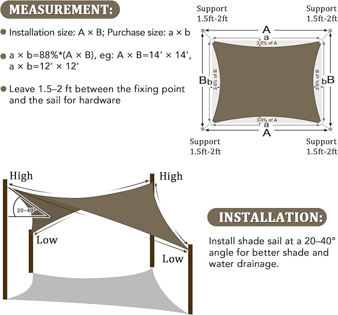 Shade&Beyond Custom PPR810 4'x16' Sun Shade Sail Canopy Rectangle, UV Block Sunshade for Backyard Yard Deck Outdoor Facility and Activities, Mocha, (We Make Custom Size)