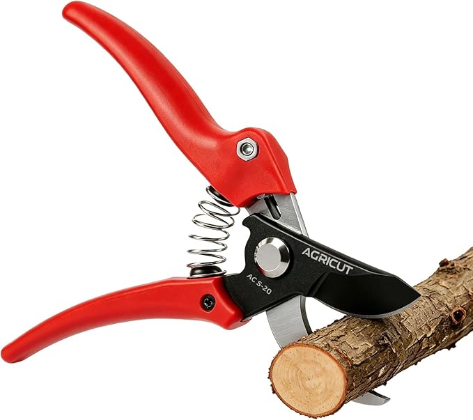 AGRICUT Pruning Shears, 7/8-Inch Cut Capacity Hand Clippers, Bypass Pruners, Gardening Scissors with Sharp Steel Blade (Nylon Handle, High Carbon Steel)