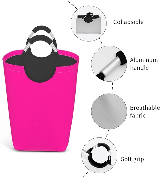 Large Laundry Hamper Bag, Neon Pink Modern Collapsible Laundry Basket Dirty Clothes Organizer Washing Bin for Family Essentials Storage
