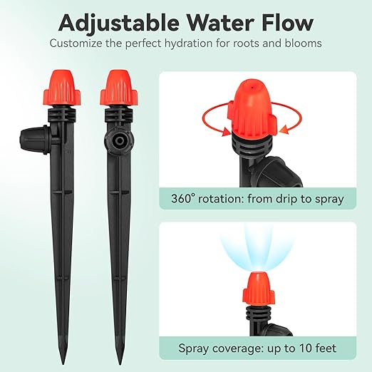 1/4" Drip Irrigation Emitters: 30 Pack Mist Drip Emitter with Lock Barbed Adjustable Drippers for 1/4 inch Tubing Drip Irrigation Parts for Garden Drip Irrigation System