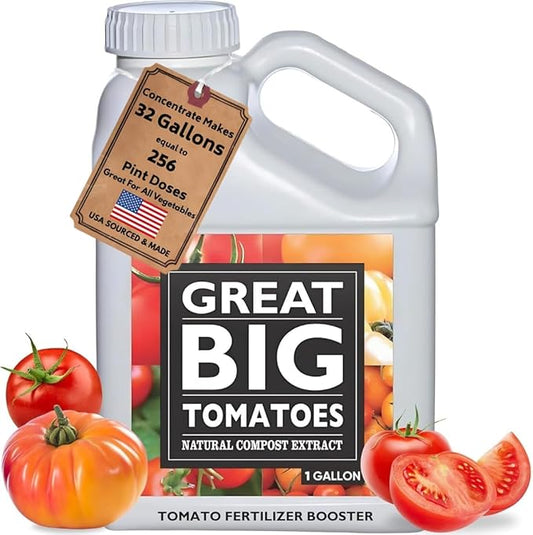 Great Big Tomatoes Soil & Fertilizer Booster for Big Vegetable Yields, Better Fertilizer & Plant Food Efficiency, and Garden Performance. Perfect for Beginners.1 Gallon Concentrate (Makes 32 Gallons)