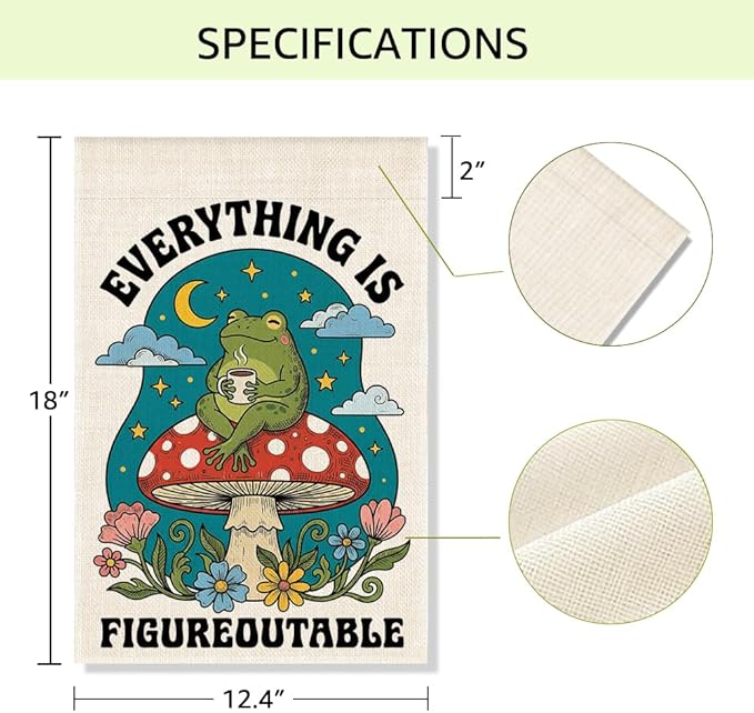 RZHV Everything is Figureoutable Double-Sided Summer Garden Flag for Outdoor House Yard Sign Garden Decor Parade, Mushrooms Frog Vertical Yard Sign, Housewarming Gifts for Frog Lover Friends Neighbor