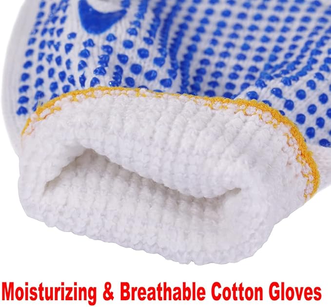 COOHORN 12Pairs Grip Safety Work Gloves Anti-slip Dots Bulk Gloves Moist Cotton Knit Gloves for Garage Warehouse Construction