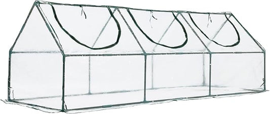 BPS 9x3x3 ft Mini Greenhouse with Transparent PVC Cover UV-Protected Roll-Up Zipper Doors, Ideal for Indoor or Outdoor Use on Raised Garden Beds