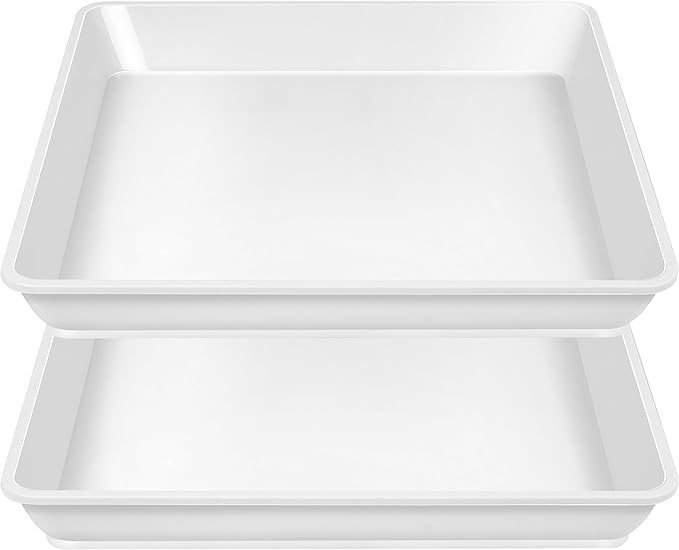 LWALRS Square Plant Saucer 14 Inch 2 Pack, Durable Plastic Plant Trays Plant Pot Saucers, Square Planters for Indoors and Outdoors Plants, Garden Large Plant Saucers for Pots Black.
