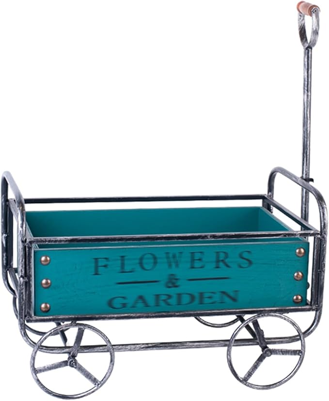 Garden Cart, Metal Wheelbarrow, Retro and Old Design, Garden Wheelbarrow Cart, 4 Wheels Utility Wheelbarrow, for Yard, Farm, Beach, Lawn, Outdoor(Blue)