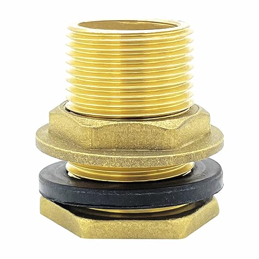 1" Male Brass Water Tank Connector Bulkhead Tank Fitting for Rain Barrels, Aquariums, Tubs, Pools