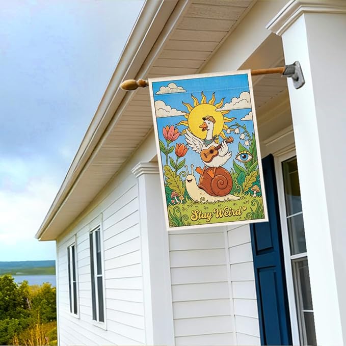 RZHV Stay Weird Double-Sided Garden Flag for Outdoor House Yard Sign Garden Decor Parade, Funny Snail Silly Goose Sun House Patio Outdoor Banner Decoration, Diversity Inclusion Yard Sign