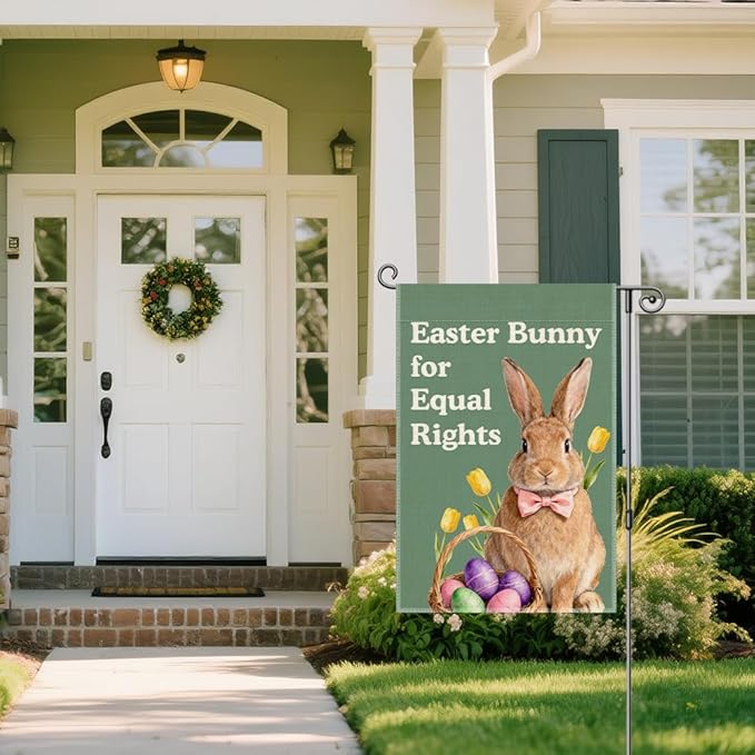 Easter Bunny for Equal Rights Garden Flag, Political Easter Flag, Democrat Social Justice Progressive Yard Banner, Feminist Gifts for Women Activists, Spring Welcome Yard Holiday Outdoor Decor