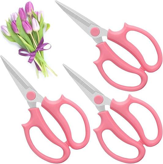 3 Pcs Pink Garden Flower Shears,Premium Floral Scissors with Comfortable Handles,Stainless Steel Floral Scissors Shears for Flower Arrangement,Gardening Tool