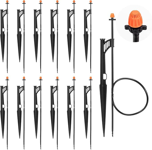 12 Sets 360°Drip Micro Spray Emitters with Sprinkler Stake, Drip Sprinkler Heads with Adjustable Riser 1/4" Irrigation Tubing and Barbed Coupler,Micro Sprinkler Assembly for Garden Irrigation System